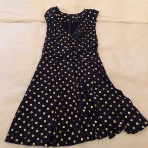 Anthropologie Maeve Dress, Blue with gold polka dots, Size L
